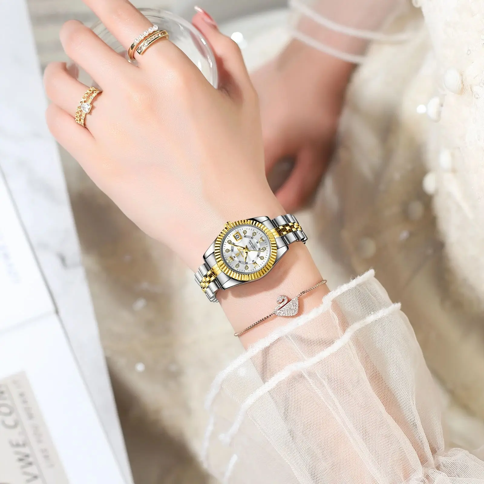 POEDAGAR, relojes de lujo para mujer, Reloj de pulsera resistente al agua con fecha luminosa para mujer, Reloj de cuarzo elegante de acero inoxidable para mujer, Reloj