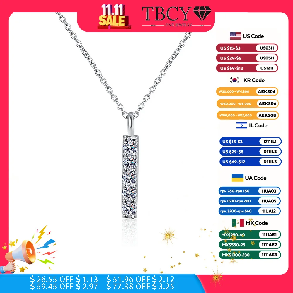

TBCYD 0.5CT Moissanite Necklace For Women 925 Sterling Silver Four Claw Long Bar Pendant Diamond Neck Chain Luxury Jewelry Gift