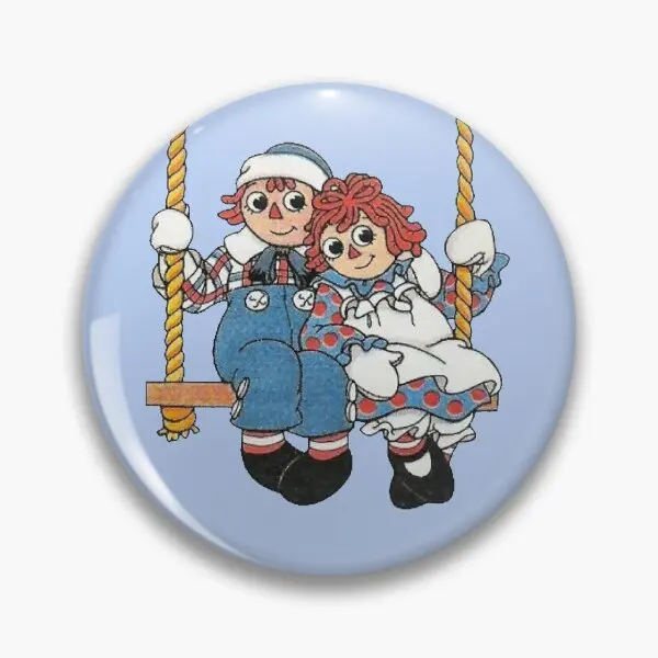 Raggedy Ann And Andy On A Swing  Soft Button Pin Women Cute Metal Lapel Pin Funny Lover Fashion Hat Clothes Gift Collar Creative