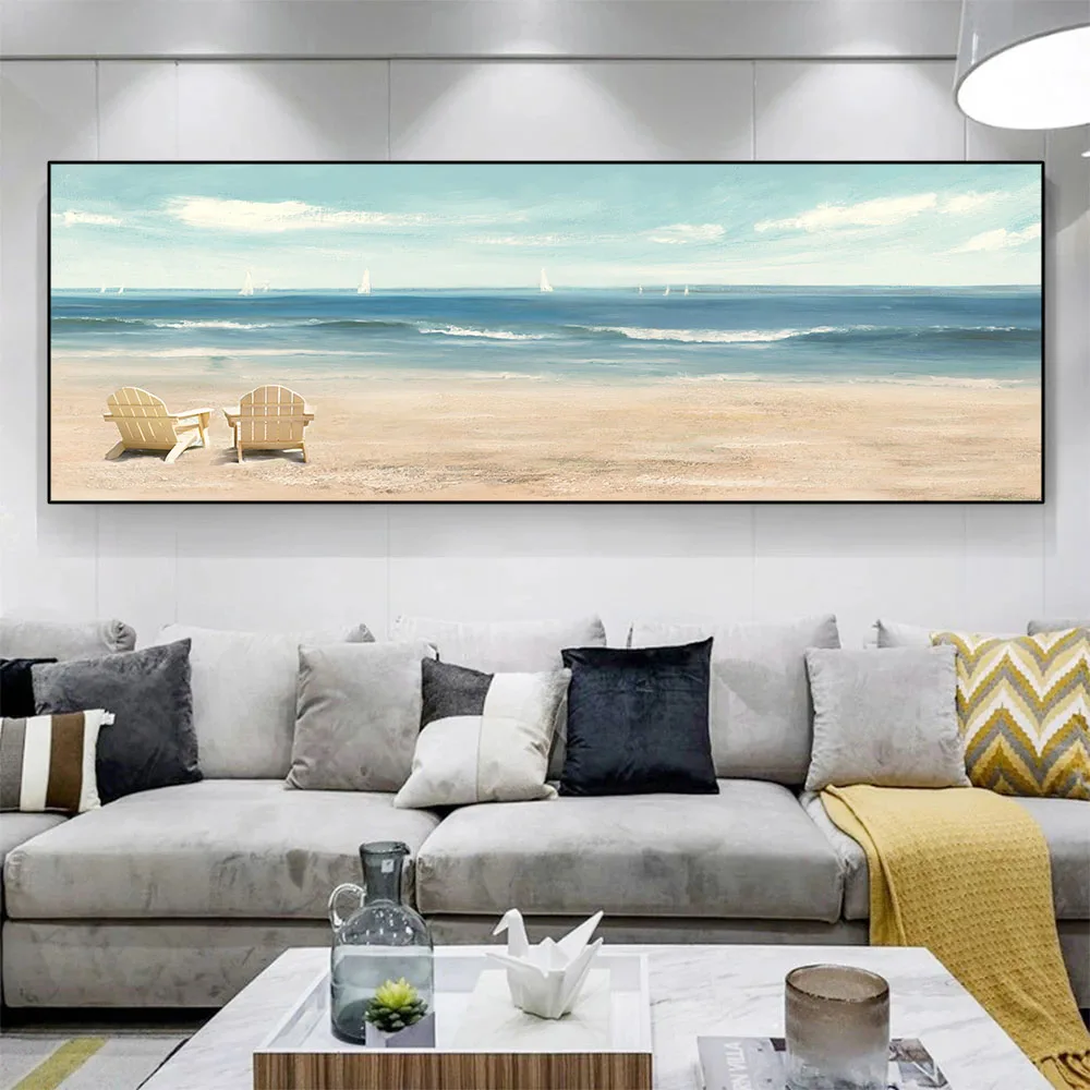 Nordic Abstract Seascape Oil Canvas Painting Sea Beach Posters And Prints Wall Art Pictures Living Room Home Decor No Frame