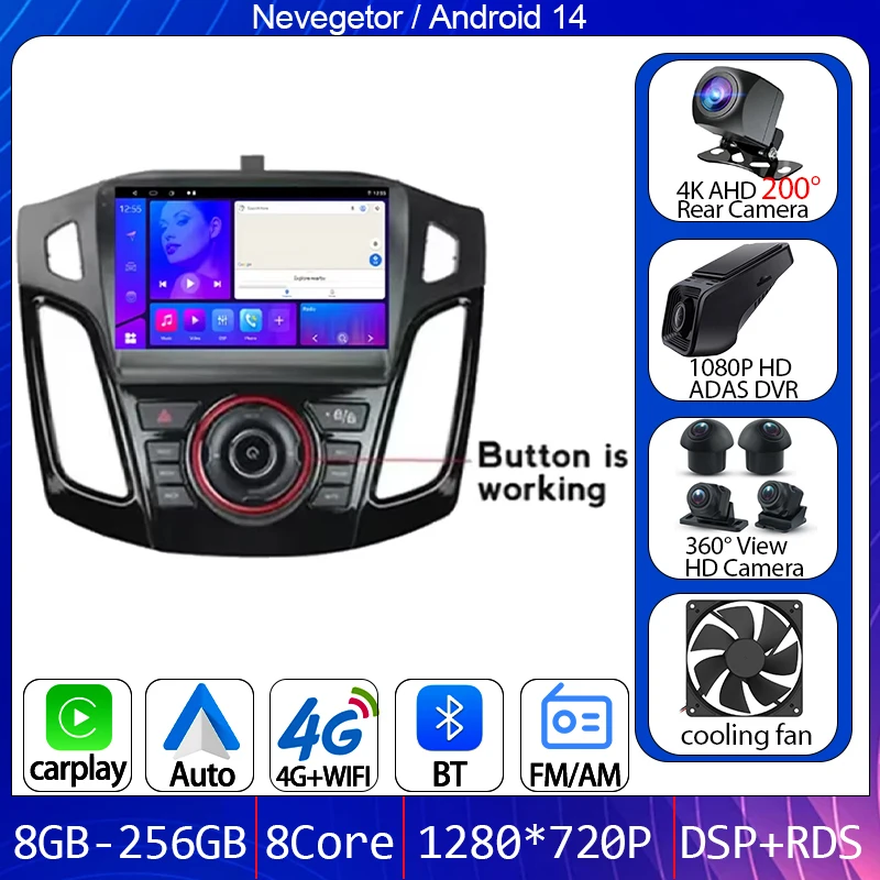 

4G Android Auto Head Unit Multimedia Player For Ford Focus 3 Mk 3 2011 2012 2013 2014 2015-2019 Car Radio GPS Navigation No 2din