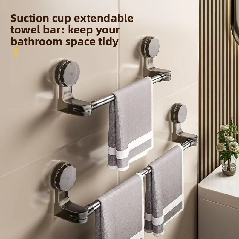 Suction cup towel rack toilet non-punching bathroom telescopic towel bar storage rack slippers kitchen