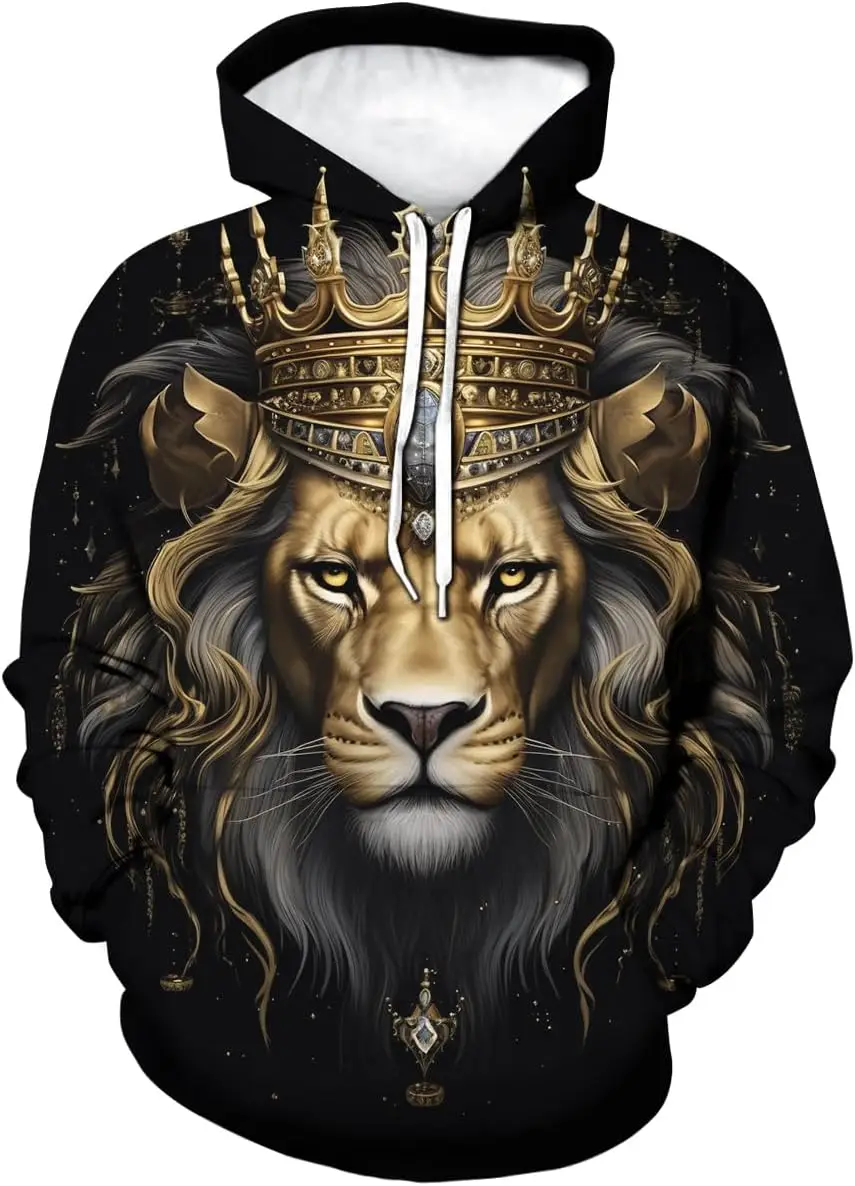 Lion Hooded Sweatshirt with Animal 3D Pattern Sweatshirt Pullover with Pocket Adult/children's Coat Sports Hooded Sweatshirt