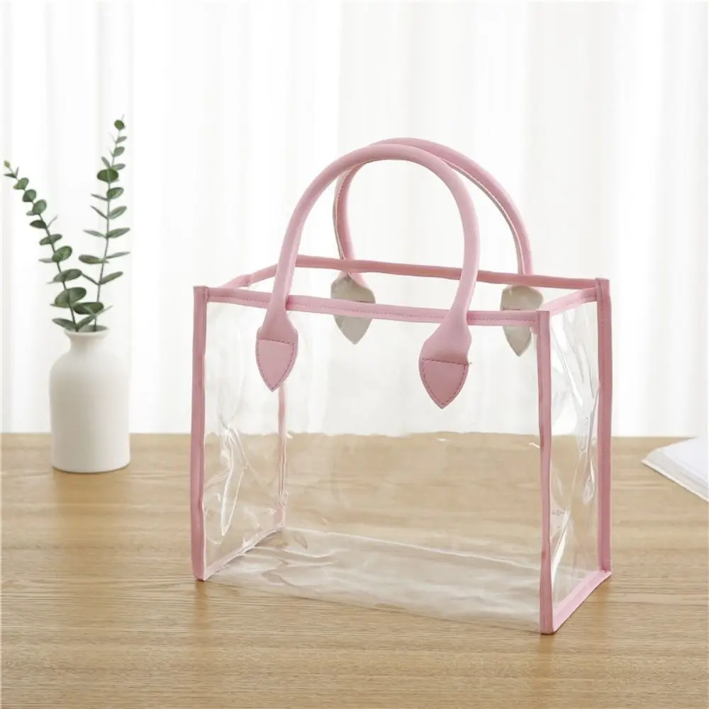 Waterproof Transparent Gift Bag Large Capacity Lightweight Handhold Packaging Tote with PU Handle Reusable Clear PVC Handbag