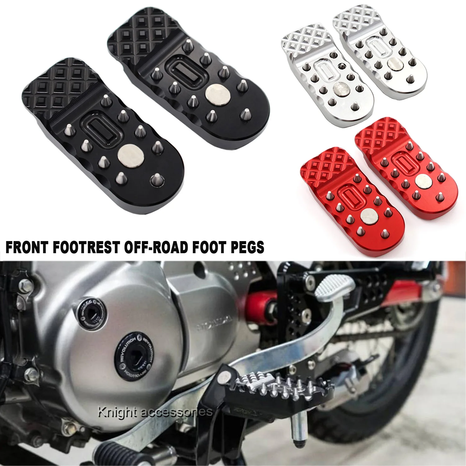 Motorcycle CNC Aluminum Spiked Front Footrest Off-Road Foot Pegs For Honda CT125 ct125 Trail 125 Hunter Cub JA55 JA65 2021-2024