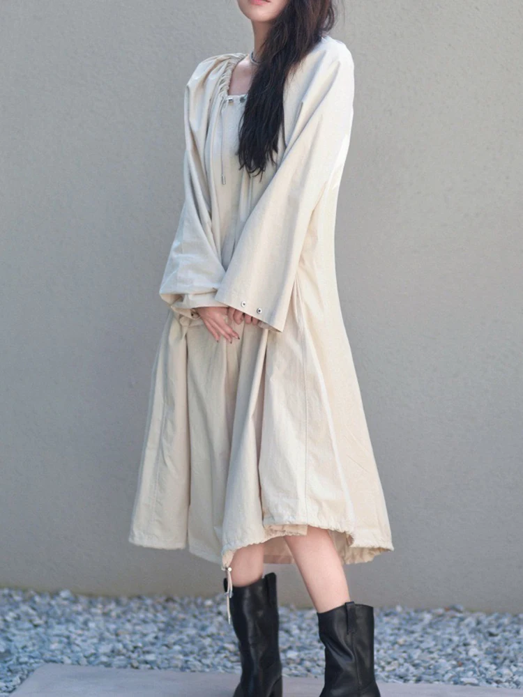 2026 Autumn/Winter New Style Lofty Stylish Pleated Drawstring Parachute-style Windbreaker Coat for Women