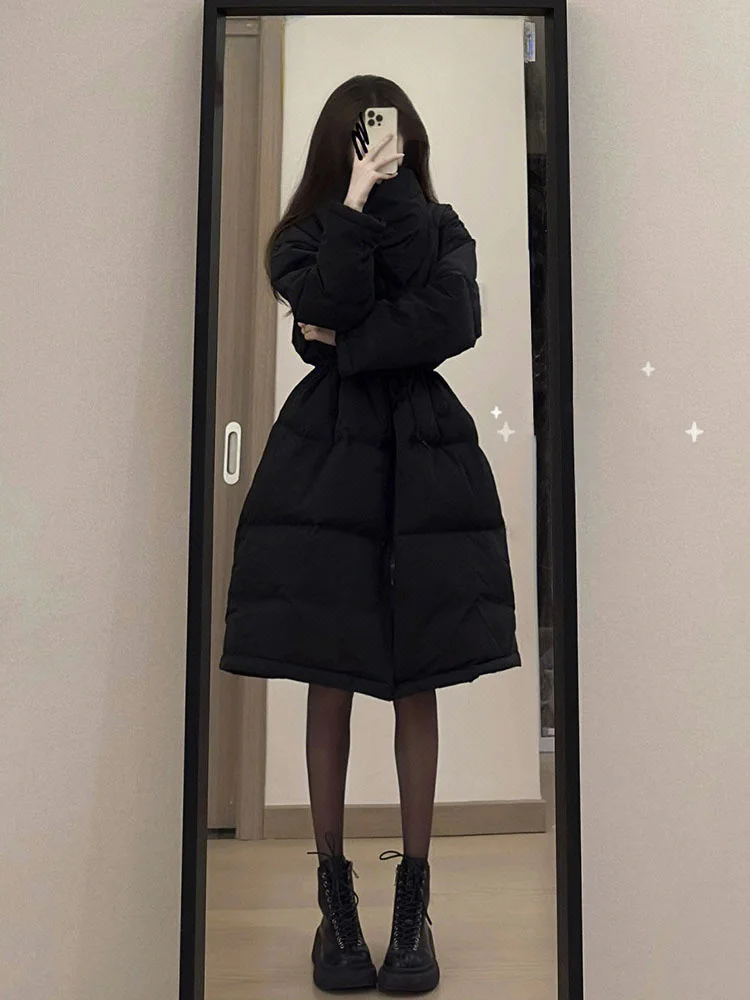 

Korean Sle Long Bla down Jaet Women's Faionable Slim Fit Winter Coat Sli Outerwear Commute Sle Polyester Fiber