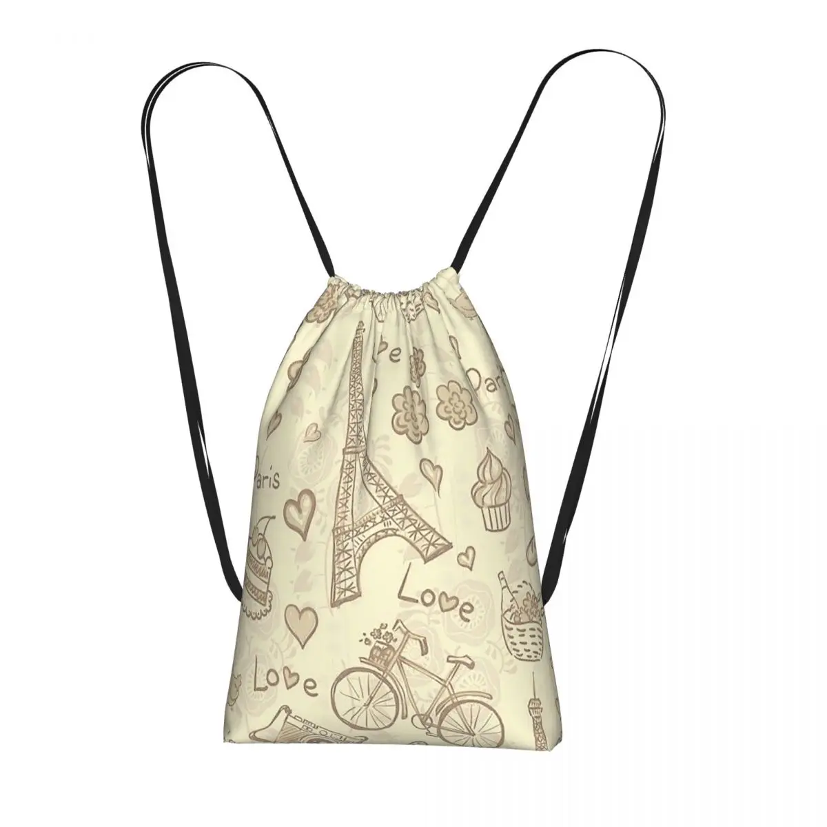 

Iron Tower Desserts And Flowers Pattern Backpacks Portable Drawstring Bags Shoes Bag Book Bags for Man Woman School