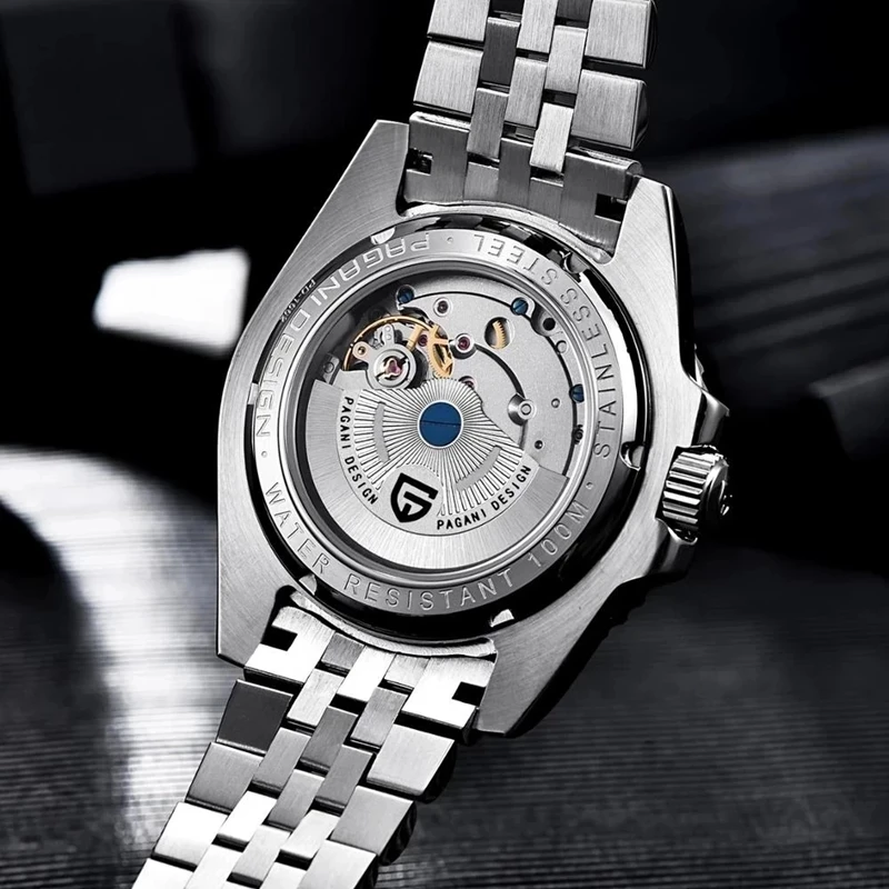 PAGANI DESIGN-Reloj de pulsera mecánico GMT para Hombre, de acero inoxidable, resistente al agua, automático