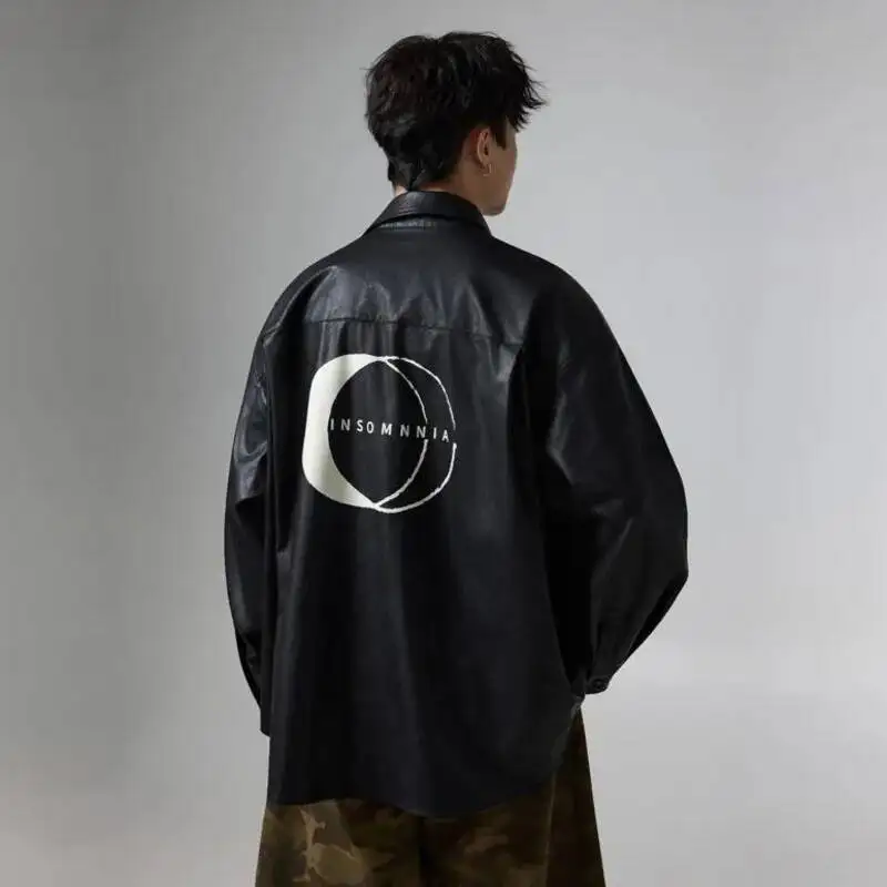 HKSH Spring New Men Tide Dark Retro Solid Color Leather Shirt Jacket Loose Fashion Korean Punk Chic Ins Shirts Coat Tops HK20331