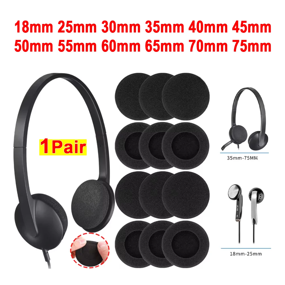 2Pcs Headphone Replacement Sponge Covers,Ear Cushions Headset Earmuffs Eartips 18 25 30 35 40 45 50 55 60 65 70 75mm
