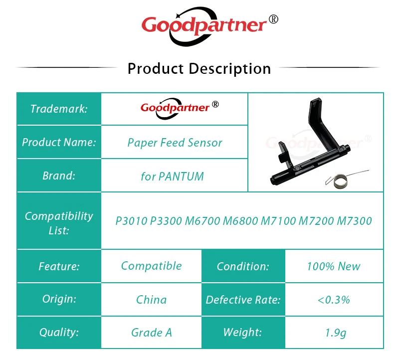 1X 301022232001 Paper Feed Sensor for PANTUM P3010 P3300 M6700 M6800 M7100 M7200 M7300