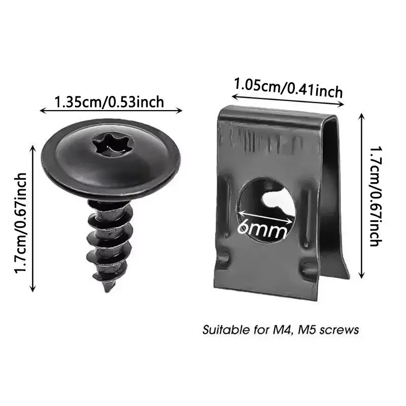 20pcs Car Threaded Bolts with Hex Washers U-Nut Clips Floor Splash Guards Bumper Washers for Automotive Repair Tool
