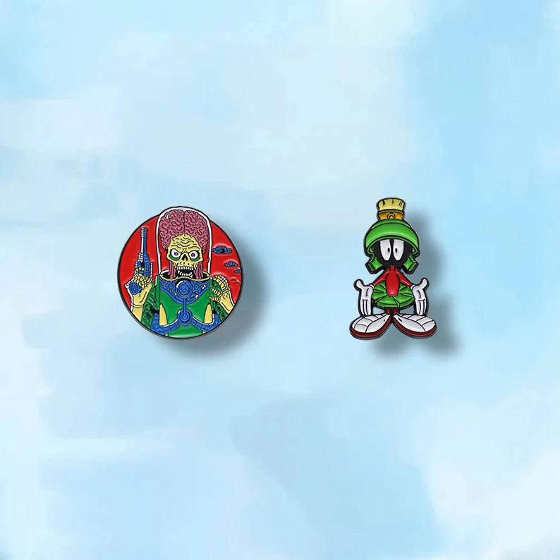 

Alien Invasion Enamel Pins Custom Against Martians Brooches Lapel Badges Cartoon Animal Movie Jewelry Gift for Fans Friends