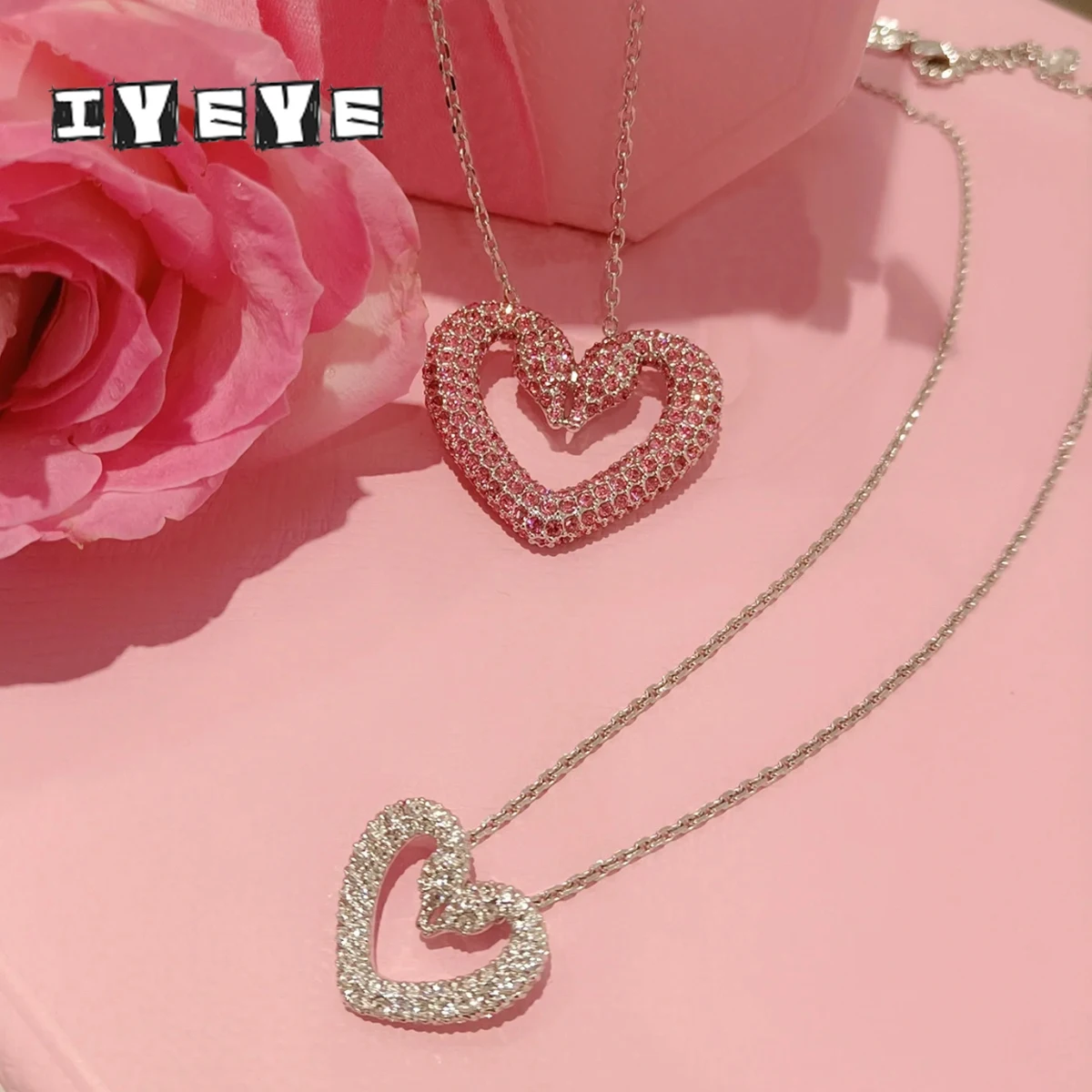 

Original 2024 Fine Jewelry Set Charm Pink White Heart Shaped Crystal Fashion Necklace Ring Earrings for Women's Anniversary Gift