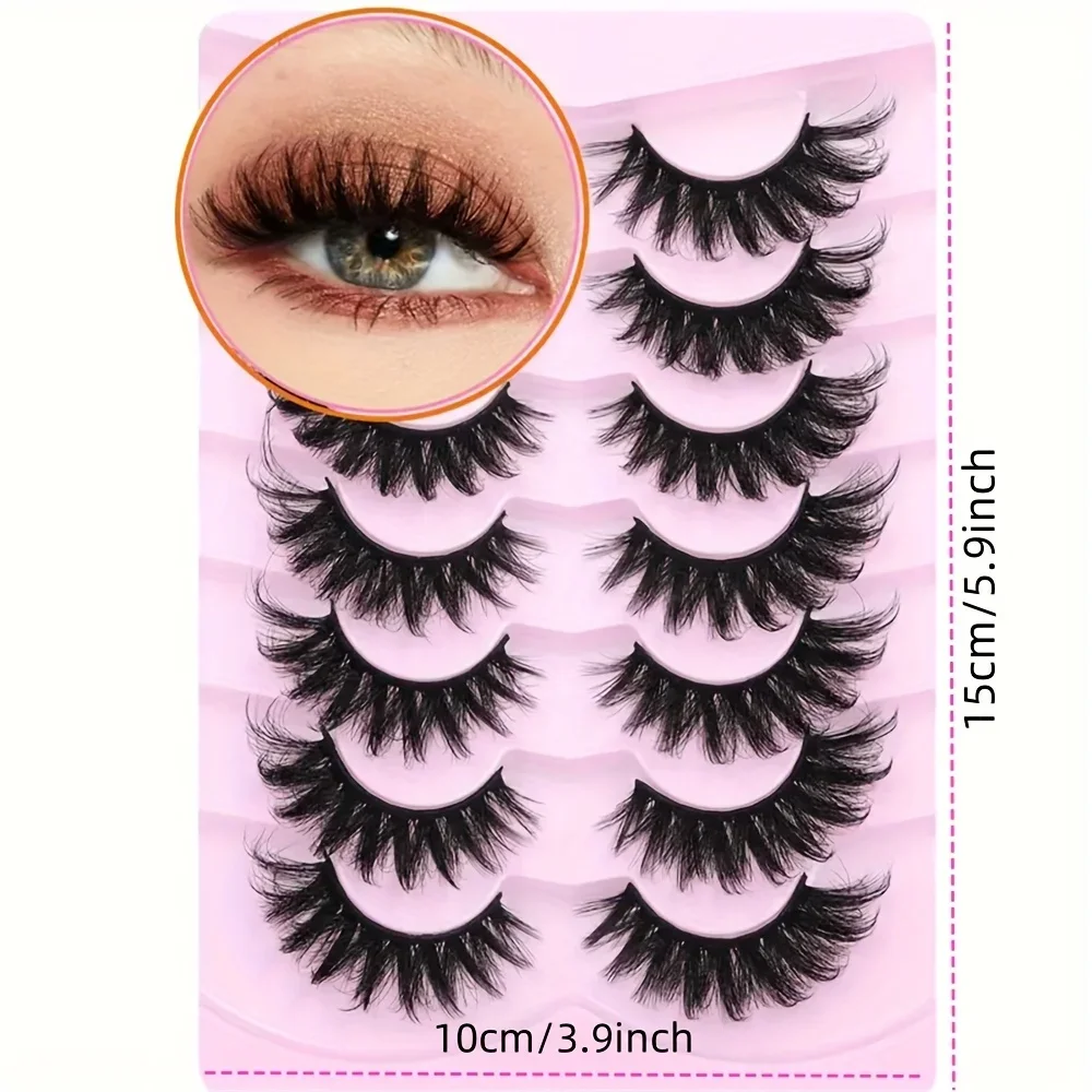 7 Paar Wimpern, flauschige Katzenaugen-Wimpern, dünnes 6D-Volumen, falsche Wimpern, weiche, lockige, gefälschte Wimpern für den täglichen Gebrauch auf Party, Festival, Make-up – Detail 2