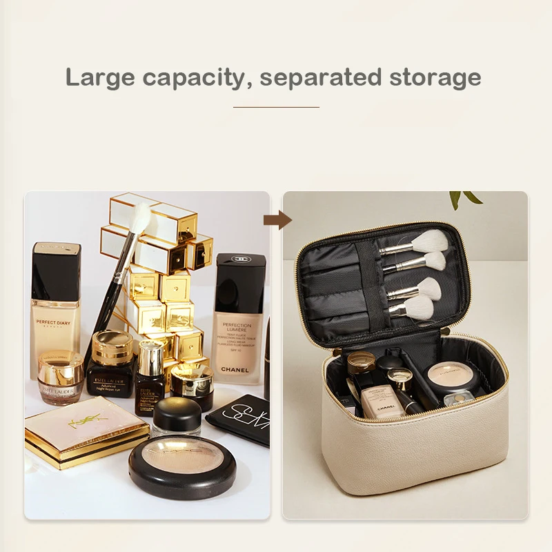 Large Capacity Travel Cosmetic Bag for Women,PU Leather Waterproof Portable with Handle and Divider,Hanging Travel Toiletry Bag