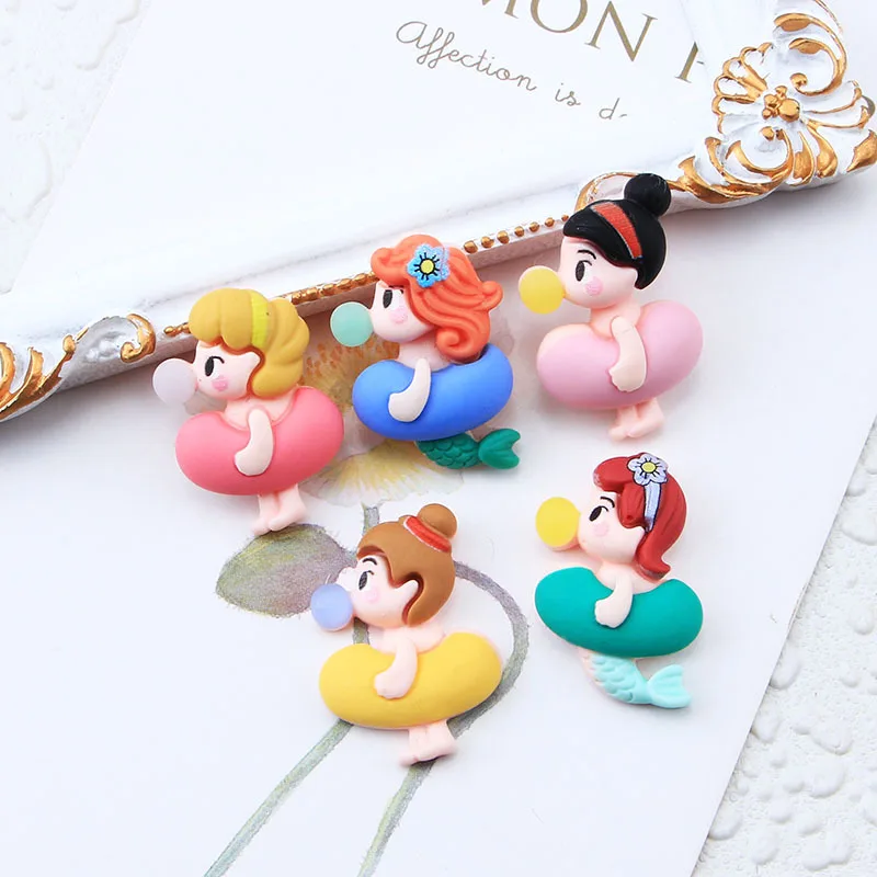10Pcs Kawaii Cartoon בת ים בועת Flatback שרף Cabochons קישוטים עבור רעיונות Fit טלפון דקו DIY אביזרים