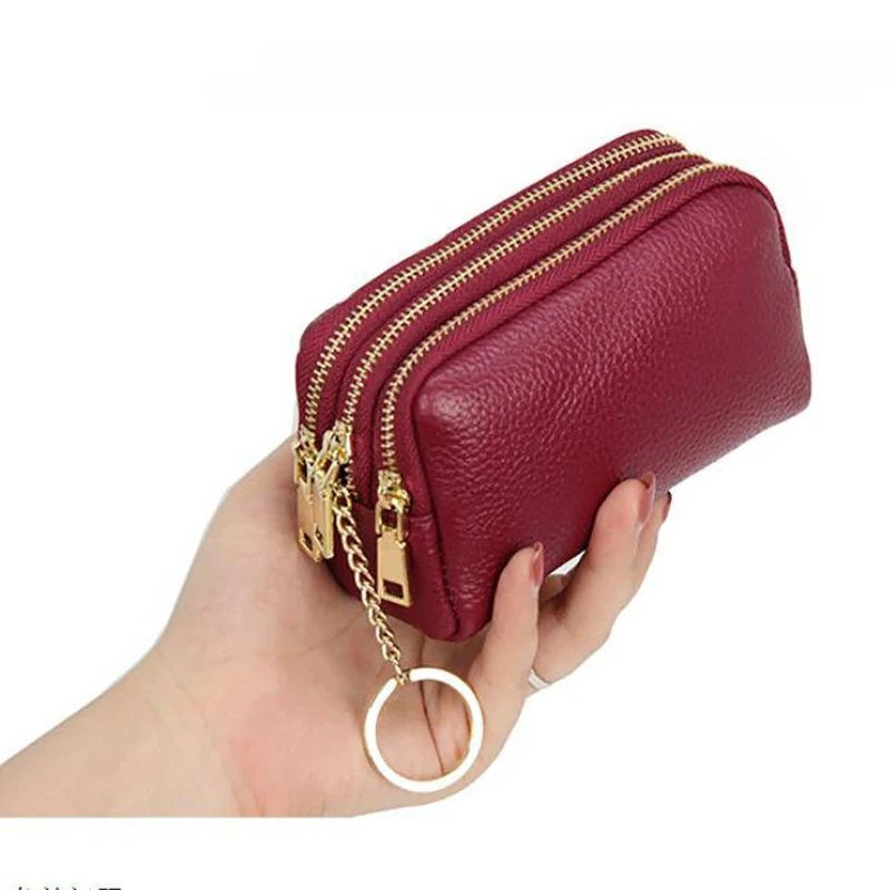 Porte-monnaie en cuir pour femmes, porte-cartes, porte-clés, poudres à changer, mini poche à fermeture éclair, populaire, petit sac d'argent, portefeuille haute capacité