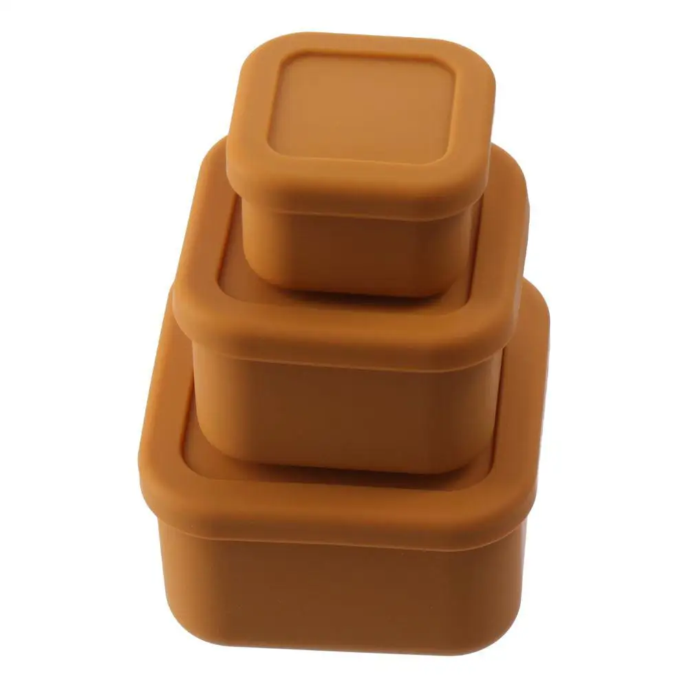 

3pcs Green/Yellow/White/Blue/Red Silicone Lunch Box 10.2/8.4/6.4 CM Silicone Square Silicone Crisper Snack Containers Travel