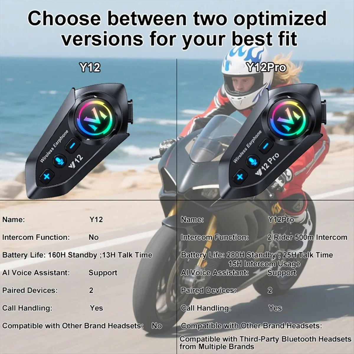 goodidea Motorcycle Helmet Bluetooth Headset 2 Rider 500m Intercom Waterproof Noise Cancellation AI Voice Riding Headset