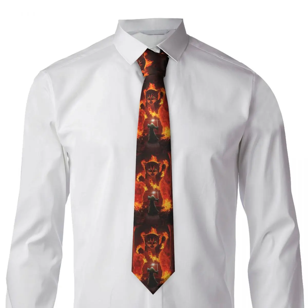 Balrog Cat Necktie for Men Silk Polyester 8 cm Neck Ties Wedding Business Tie Casual Gravatas