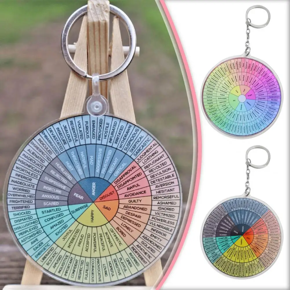 Pendant Keychain Key Holder Hanging Emotion Wheel Chart Decorate Bright Colors Feelings Wheel Double Sided Keychain Bag Decor