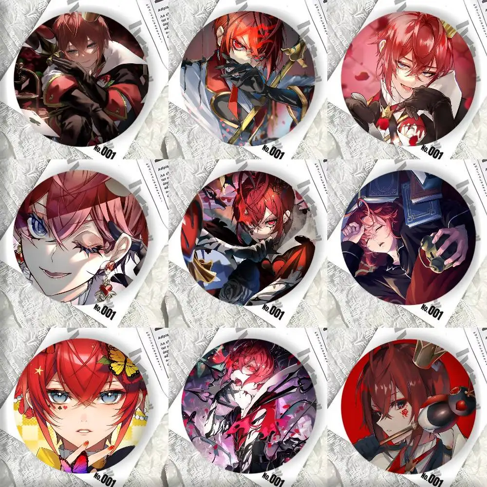 Game Anime T-Twisted W-Wonderland Riddle Rosehearts Manga  Badge Tinplate Round Laser Cartoon Brooch Clothes Backpack Lapel