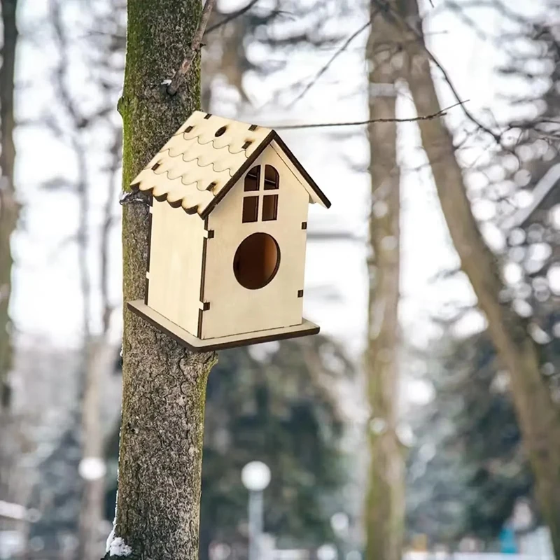 LARSU-Wooden Bird Nest DIY Birdhouse Wooden Bird Nest Handmade Bird Cage Bird Nest Splicing