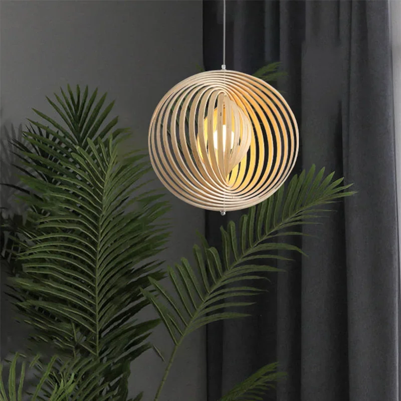 

Nordic Revolving Circular Moon Pendant Light Wood Home Decor Chandelier Living Dinning Bedroom Bar Corridor Hanging Lamp