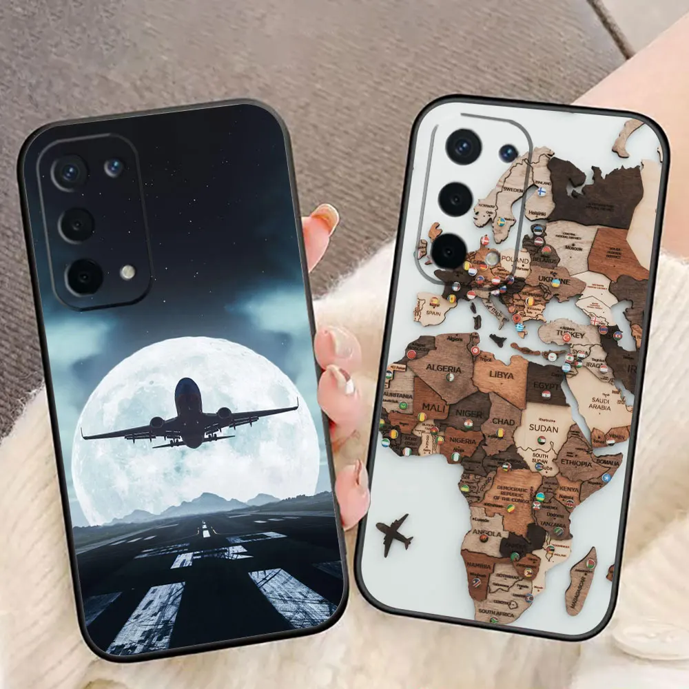 Reise Karte Flugzeug Flugzeug Telefon Fall Für OPPO A15 A16 A17 A31 A38 A54 A55 A57 A58 A60 A71 A73 A74 A76 A78 A92 A93 A94 A98 fall