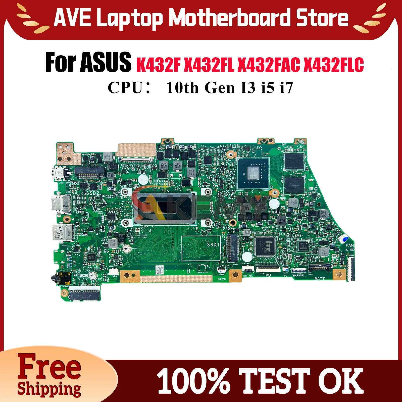 

Материнская плата для ноутбука X432FL для ASUS VivoBook K432F V432F X432F X432FLC S432F X432FL X432FAC с процессором 10-го поколения I3 i5 i7