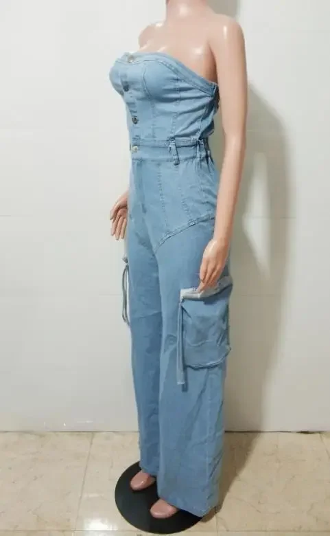 New Casual and Fashion Strapless Women's Slim Denim Jumpsuit Work Pants Personalized Streetwear Female Bandeau Sexy Jumpsuits