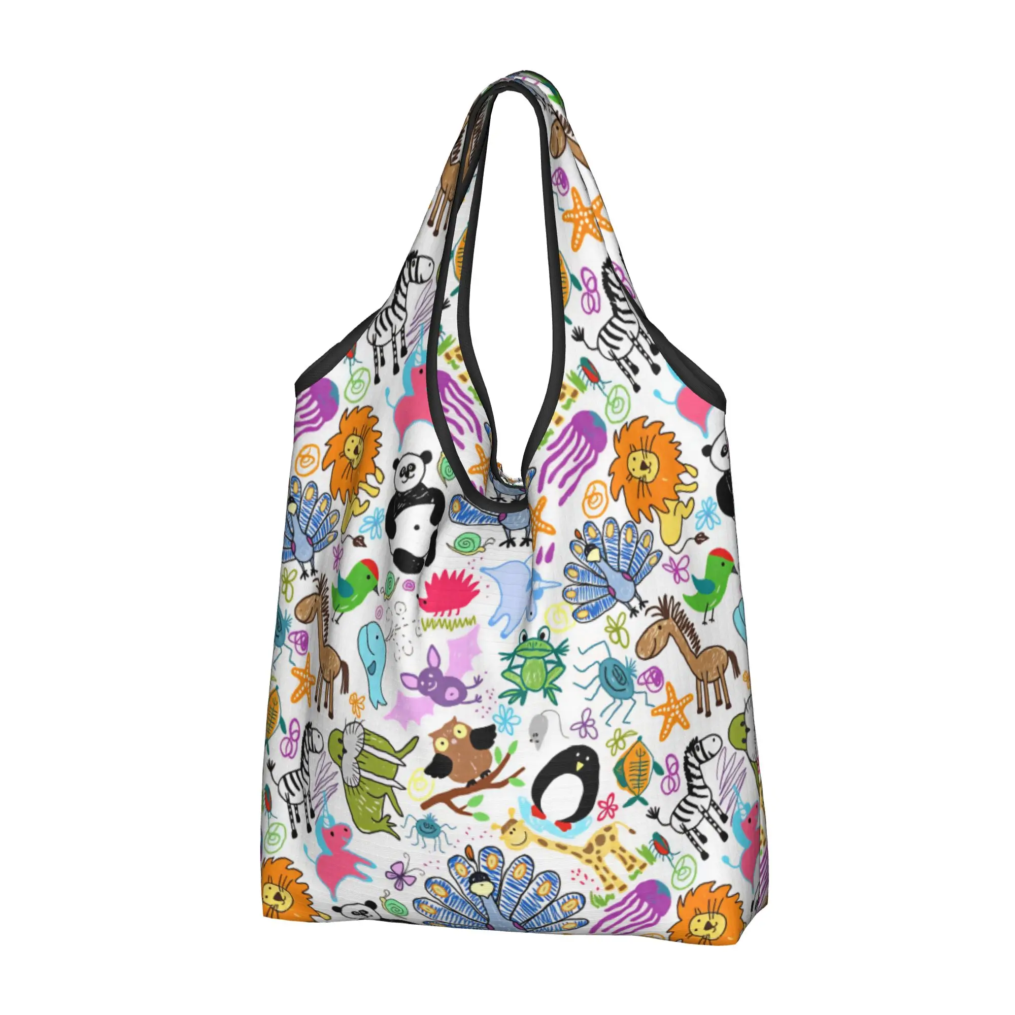 Panda Owl Giraffe Unicorn Grocery Shopping Bag Kawaii Shopper Tote Shoulder Bag Large Capacity Penguin Jellyfish Handbag