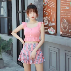 2026 New Korean Two Piece Swimsuit Sexy Women High Waist Floral Swim Bath Suit Woman Swimwear Boxer Monokini Swimming Swimskirt