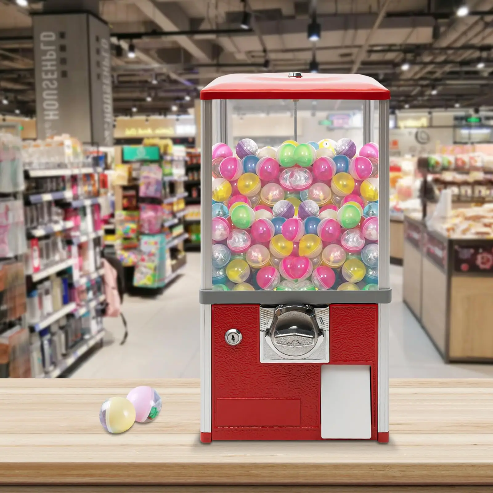 Commercial Vending Machine with 25 Cent Coin Mechanism - Vintage Style Capsule Candy/Gumball Dispenser for Retail Stores, Amusem