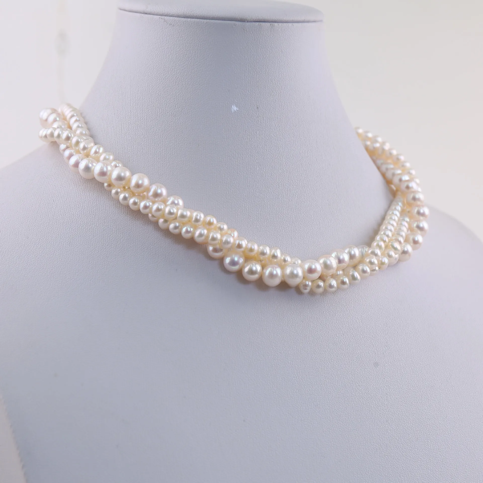 

17in Popular Design Gorgeous Natural Real South Sea White 4-7mm Handmade Twist Pearl Necklace 14K Gold Filled Free Shipping