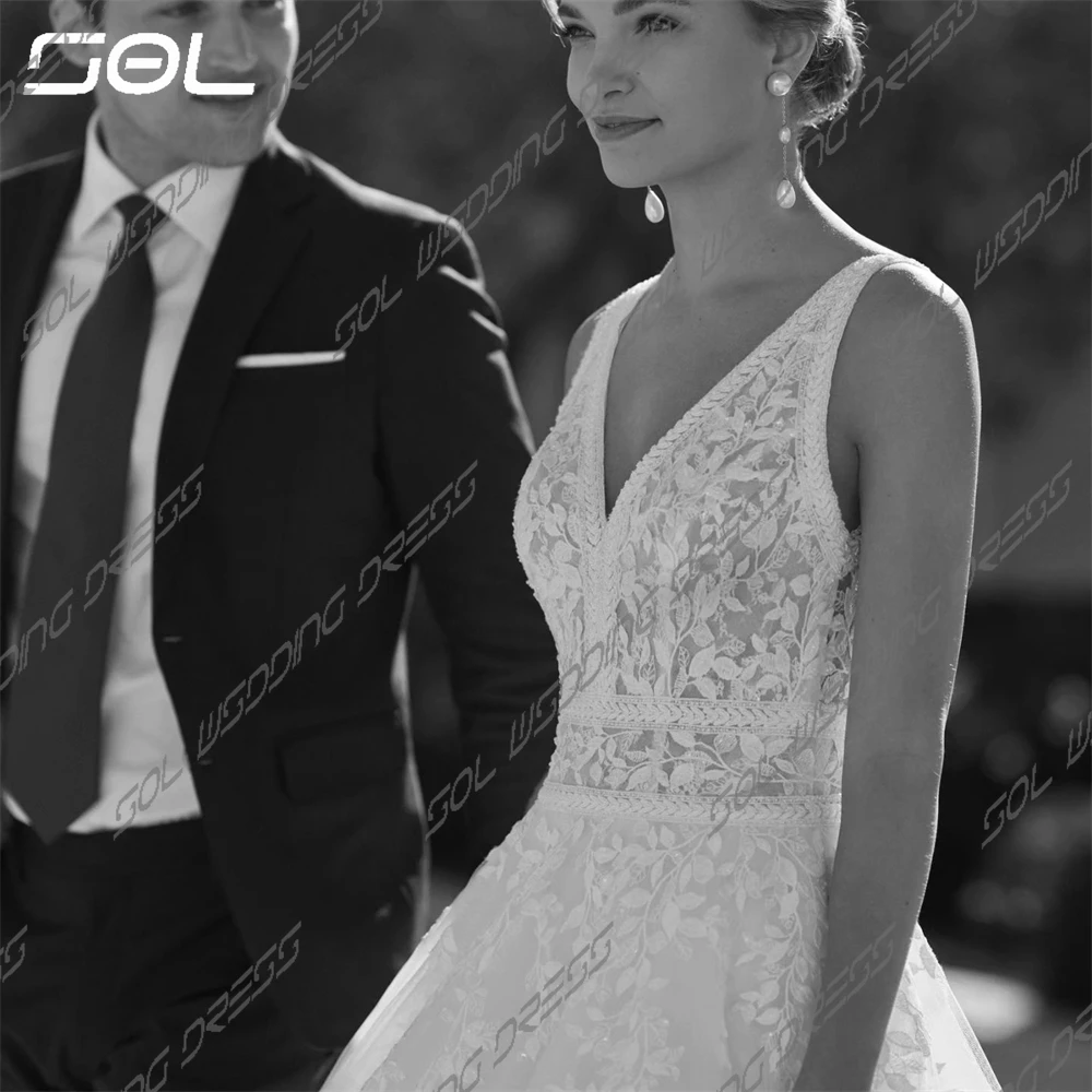 SOL Simple Spaghetti Straps Lace Appliques Tulle abiti da sposa eleganti Backless a-line abiti da sposa Sexy Vestidos De Novia