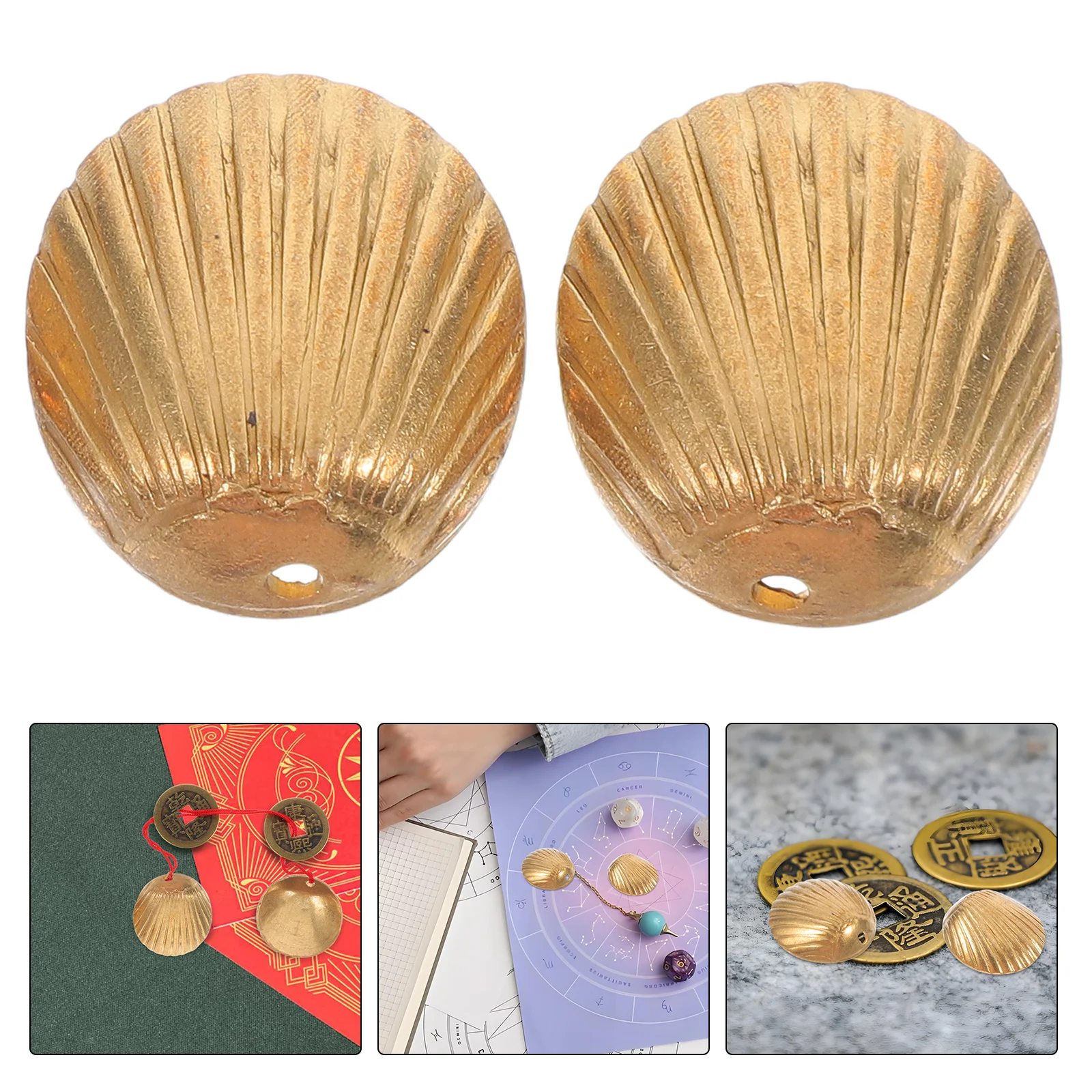 

2Pairs Feng Shui Brass Divination Shell Cups Taoist Vintage Ritual Supplies Wealth Good Luck Feng Shui Ornament