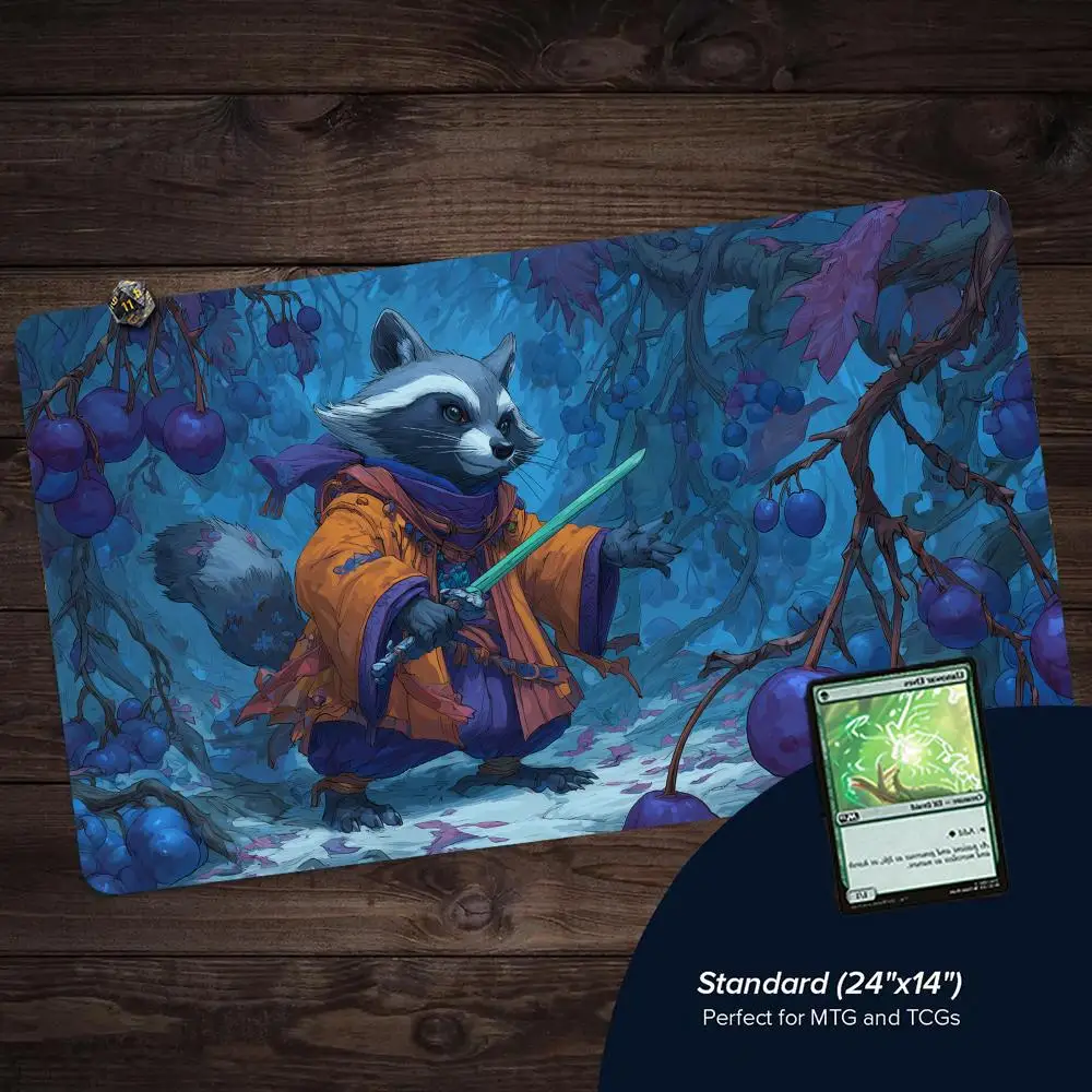 

Cute Anime Raccoon Warrior Design MTG Playmat Magic Card Battle Mat Non-Slip Stitched Edge tapete magic mtg Tabletop playmat
