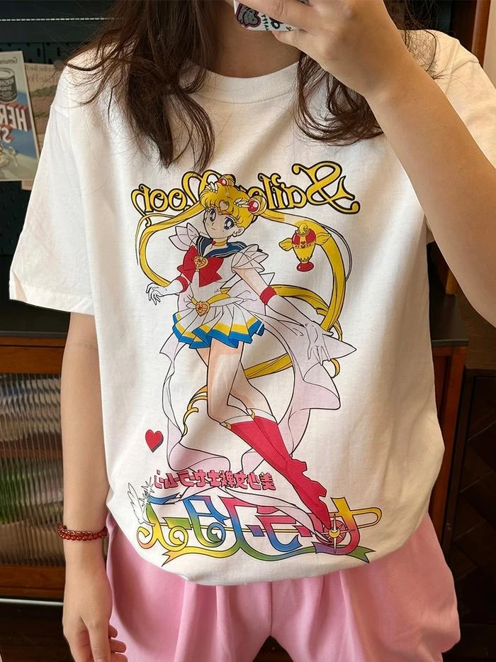 Sailor Moon Vintage Japanese Anime Graphic Cotton T Shirt 2026 Summer Men Women Streetwear Harajukju Y2K Couple Kawaii Tee Tops
