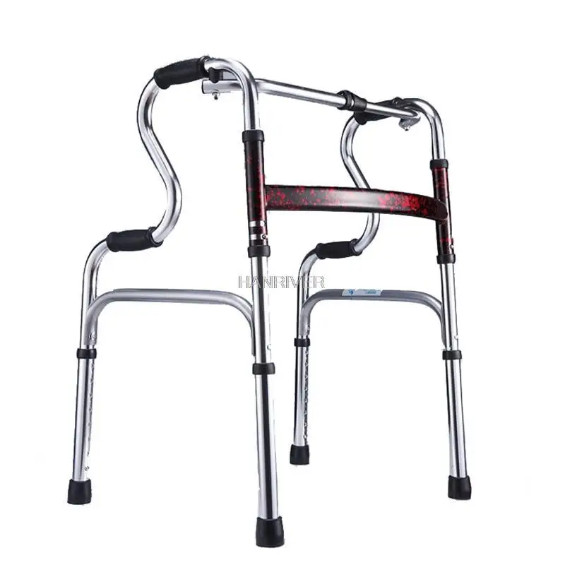 Older handicapped aluminum folding stepping devices to help deploy stool bars on four legs to get extra walking