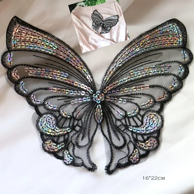 Fashion 12color butterfly lace patches for clothing sew on sequin embroidery applique butterfly parche for clothes accessories