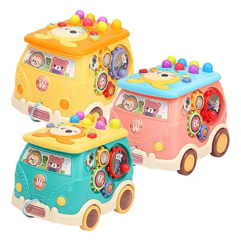 Toddler Montessori Car Toys Pounding Game Montessori Activity Bus Toy Cartoon Bus with Light & Music Educational Toys Travel