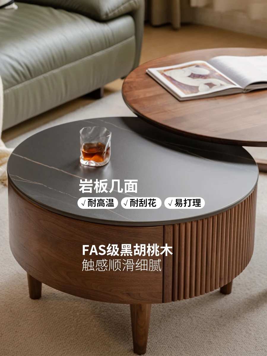 Solid wood combination coffee table modern minimalist living room round table black walnut small house rock slab tea table