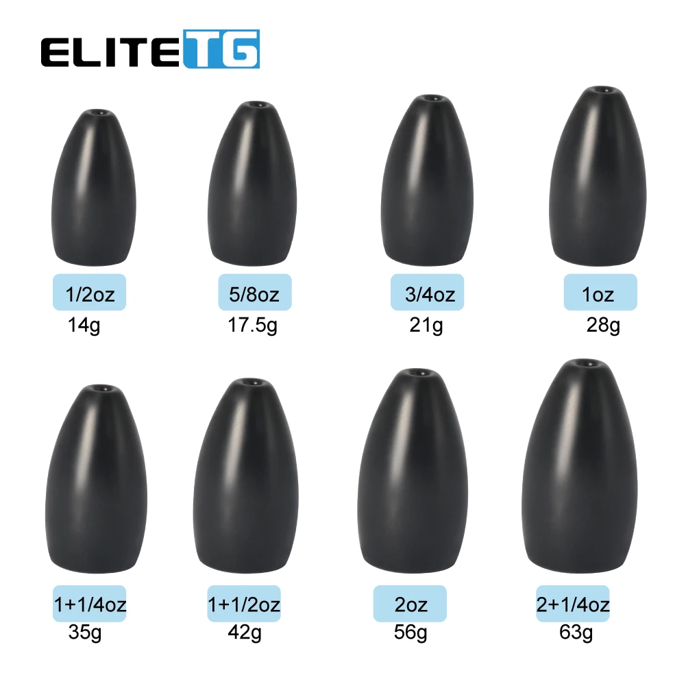 Elite TG 10PCS Tungsten Flipping Weights 1.8g-63g Bullet Bass Texas/Carolina Rig Trout Panfish Perch Lure Fishing Accessories