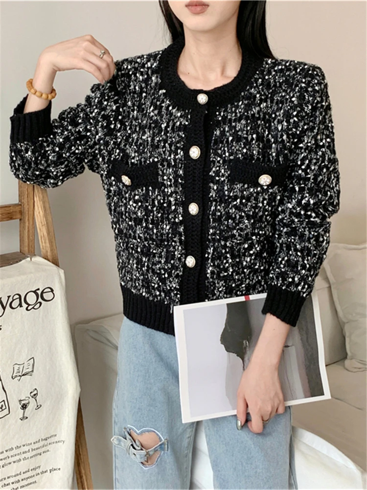 Colorfaith SWC6769JX New 2024 Chic Vintage Elegant Korean Fashion Wild Knitting Cardigans Women Autumn Winter Sweaters Mini Tops