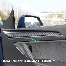 Door Trim for Tesla Model 3 Model Y Interior Front Carbon Fiber ABS Trims Patch Cover Decoration Sticker Modification 2021-2023