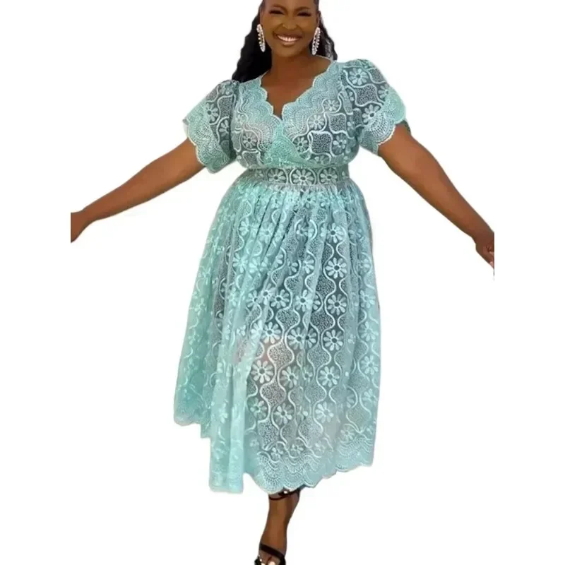 Customized Plus Size African Party Dresses for Women 2025 Spring Fashion Dashiki Ankara Lace Wedding Gowns Elegant Muslim Maxi D