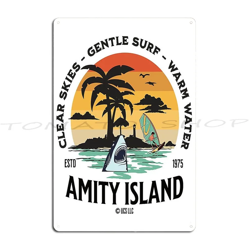 Jaws Amity Island Vacation Metal Sign Design Pub Living Room Wall Cave Party Character Tin Sign Poster